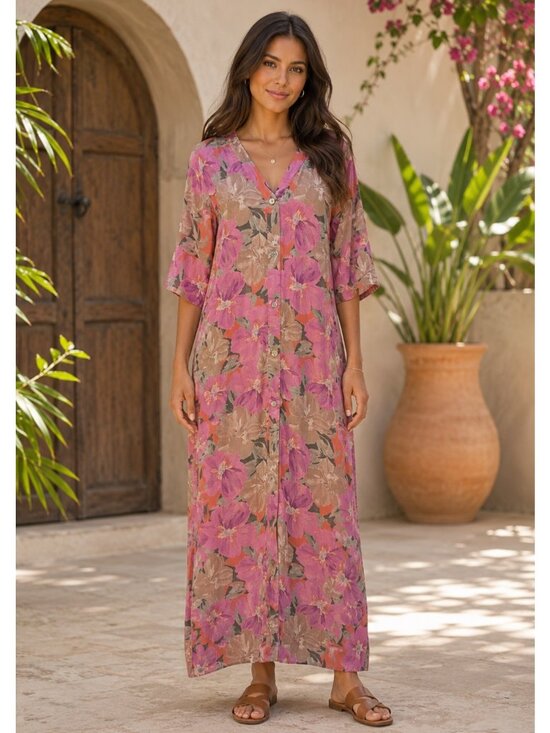 saltwater LUXE Dresses & Skirts - Saltwater Luxe Floral Open Back Maxi Dress Women’s Small Pink Boho Beachy